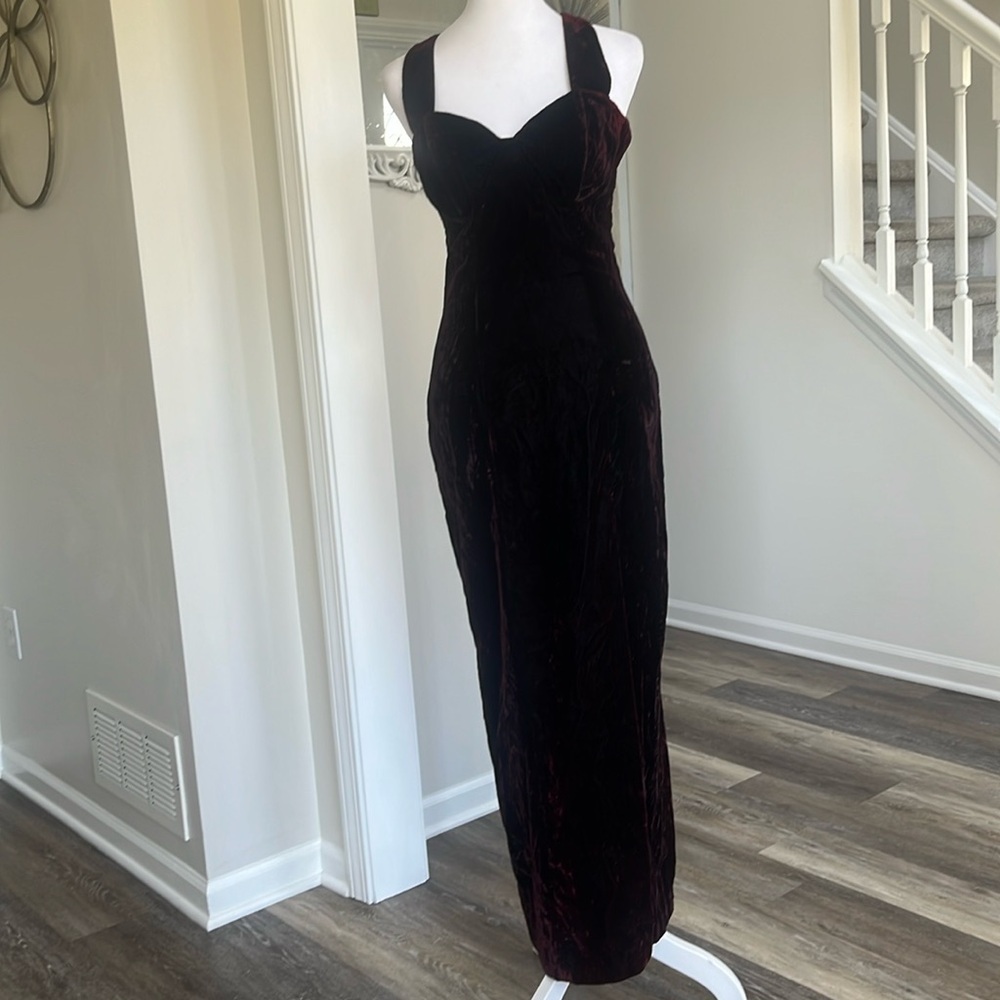 90’s Rampage whimsigoth crushed velvet Dress Maxi Halter thigh Slit Y2K size 5 - Picture 2 of 13